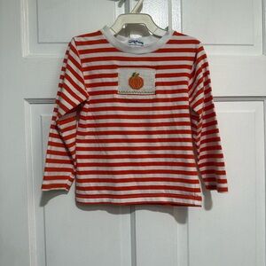 3T Boys Smocked Pumpkin Long Sleeve Stripe Shirt Silly Goose Orange White
